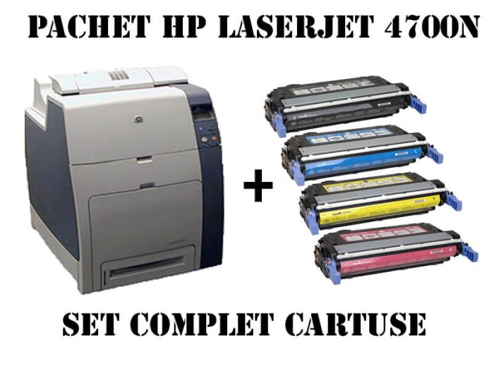 Imprimanta color HP Laserjet 4700N+Set cartuse compatibile noi
